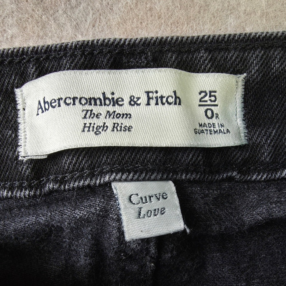 Abercrombie & Fitch The Mom High Rise Curve Love Sz 25/0 Black Raw Frayed Hem - Picture 7 of 12
